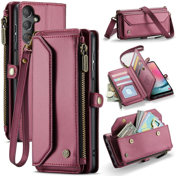 For Samsung Galaxy A24 CaseMe C36 Card Slots Zipper Wallet RFID Anti-theft Leather Phone Case(Wine Red) - free shipping - PMC Jewellery - Order now!