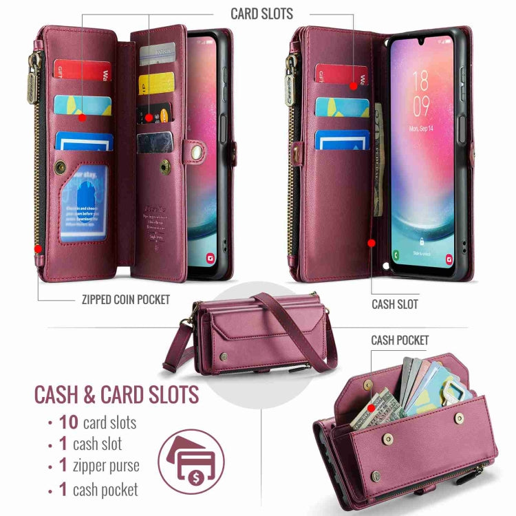 For Samsung Galaxy A24 CaseMe C36 Card Slots Zipper Wallet RFID Anti-theft Leather Phone Case(Wine Red) - free shipping - PMC Jewellery - Order now!