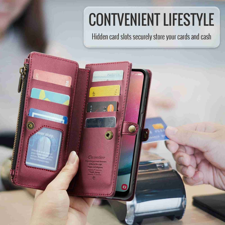 For Samsung Galaxy A24 CaseMe C36 Card Slots Zipper Wallet RFID Anti-theft Leather Phone Case(Wine Red) - free shipping - PMC Jewellery - Order now!