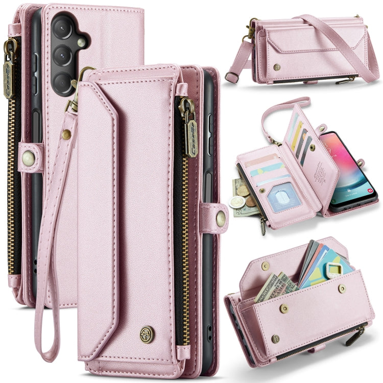 For Samsung Galaxy A24 CaseMe C36 Card Slots Zipper Wallet RFID Anti-theft Leather Phone Case(Pink) - free shipping - PMC Jewellery - Order now!