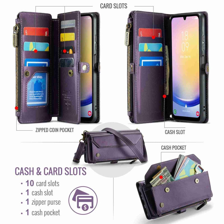 For Samsung Galaxy A25 CaseMe C36 Card Slots Zipper Wallet RFID Anti-theft Leather Phone Case(Purple) - free shipping - PMC Jewellery - Order now!