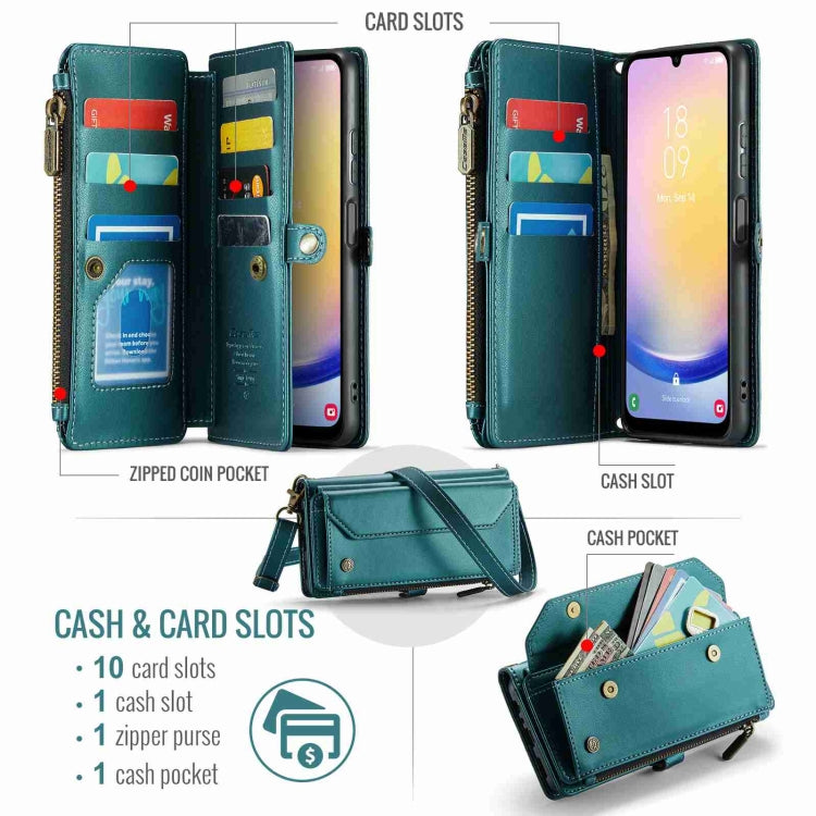 For Samsung Galaxy A25 CaseMe C36 Card Slots Zipper Wallet RFID Anti-theft Leather Phone Case(Blue-green) - free shipping - PMC Jewellery - Order now!