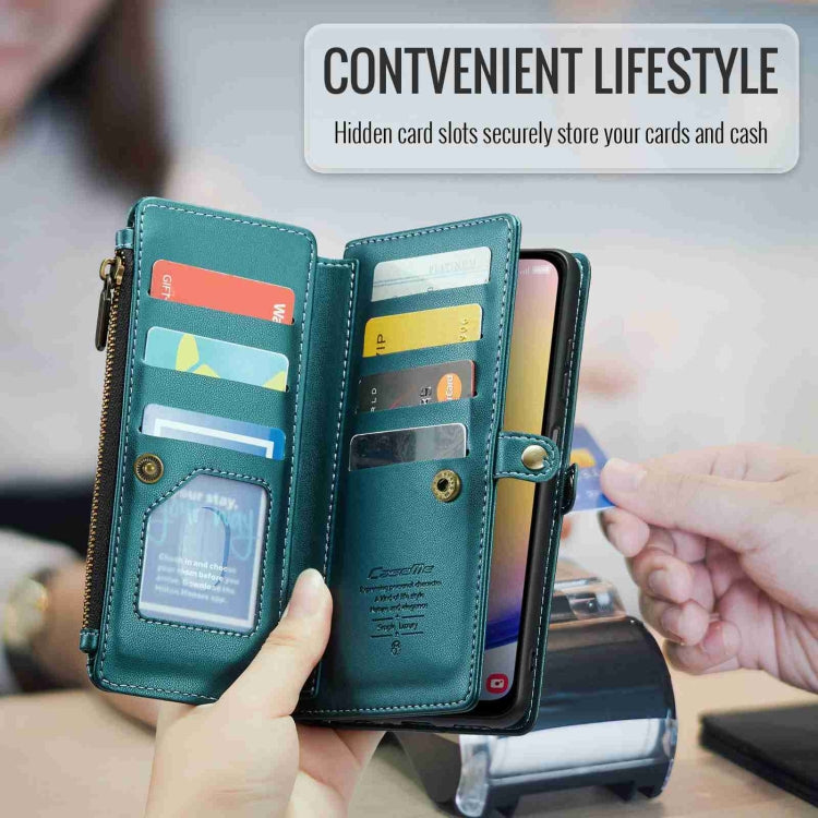 For Samsung Galaxy A25 CaseMe C36 Card Slots Zipper Wallet RFID Anti-theft Leather Phone Case(Blue-green) - free shipping - PMC Jewellery - Order now!
