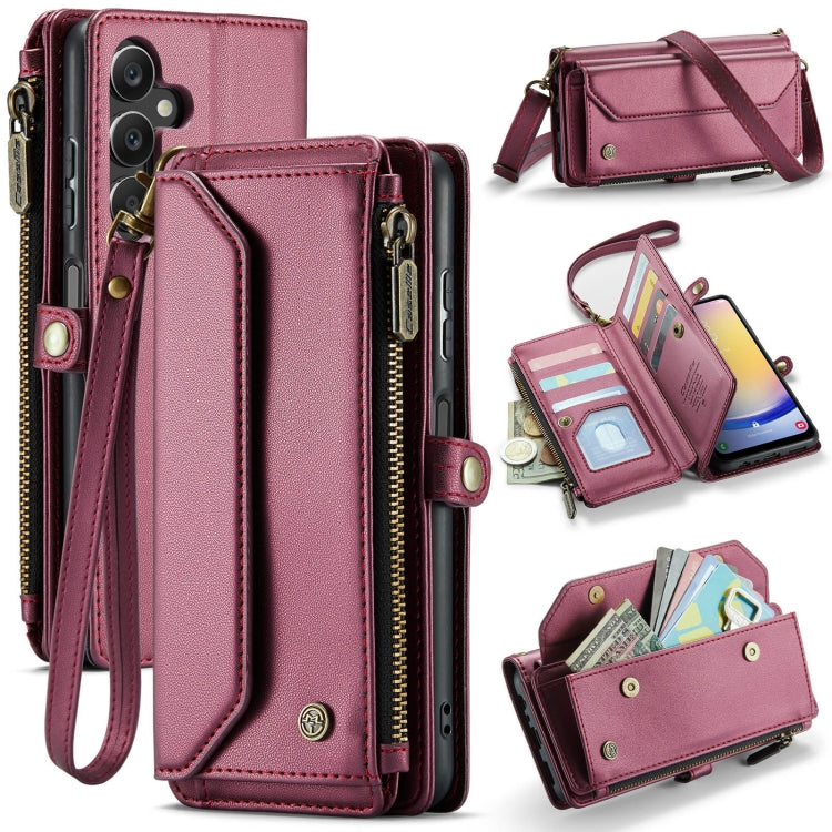 For Samsung Galaxy A25 CaseMe C36 Card Slots Zipper Wallet RFID Anti-theft Leather Phone Case(Wine Red) - free shipping - PMC Jewellery - Order now!