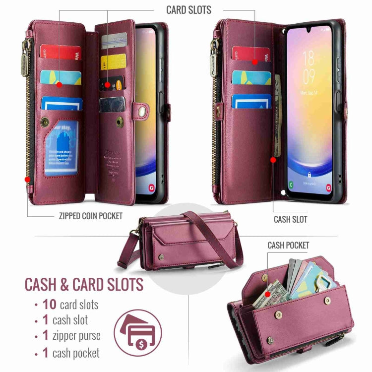 For Samsung Galaxy A25 CaseMe C36 Card Slots Zipper Wallet RFID Anti-theft Leather Phone Case(Wine Red) - free shipping - PMC Jewellery - Order now!