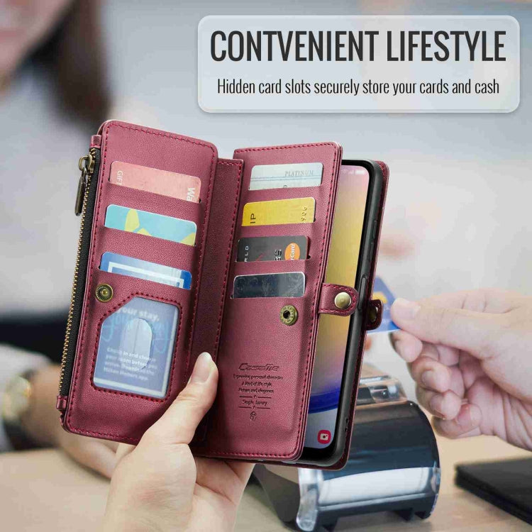 For Samsung Galaxy A25 CaseMe C36 Card Slots Zipper Wallet RFID Anti-theft Leather Phone Case(Wine Red) - free shipping - PMC Jewellery - Order now!