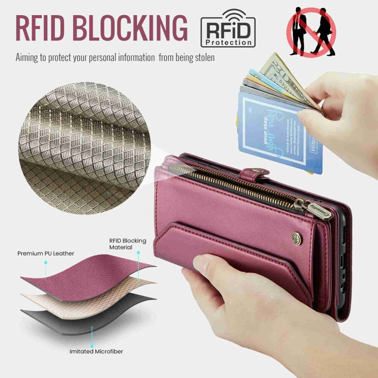 For Samsung Galaxy A25 CaseMe C36 Card Slots Zipper Wallet RFID Anti-theft Leather Phone Case(Wine Red) - free shipping - PMC Jewellery - Order now!