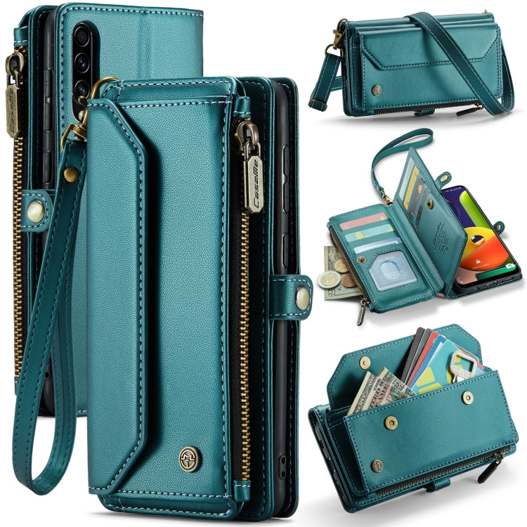 For Samsung Galaxy A30s / A50s / A50 CaseMe C36 Card Slots Zipper Wallet RFID Anti-theft Leather Phone Case(Blue-green) - free shipping - PMC Jewellery - Order now!