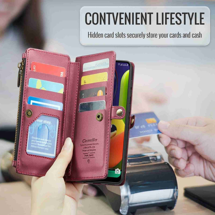 For Samsung Galaxy A30s / A50s / A50 CaseMe C36 Card Slots Zipper Wallet RFID Anti-theft Leather Phone Case(Wine Red) - free shipping - PMC Jewellery - Order now!