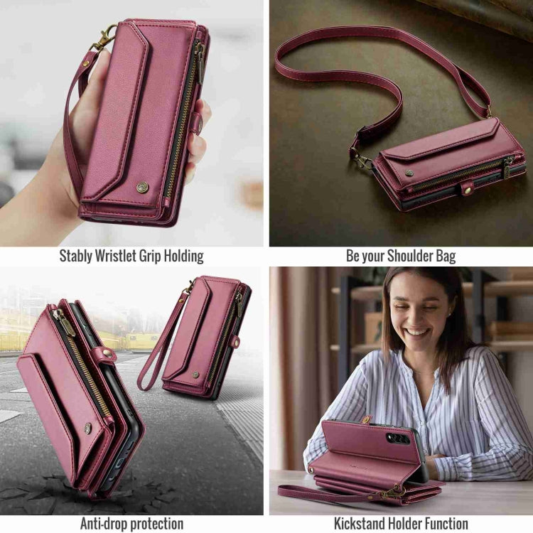 For Samsung Galaxy A30s / A50s / A50 CaseMe C36 Card Slots Zipper Wallet RFID Anti-theft Leather Phone Case(Wine Red) - free shipping - PMC Jewellery - Order now!