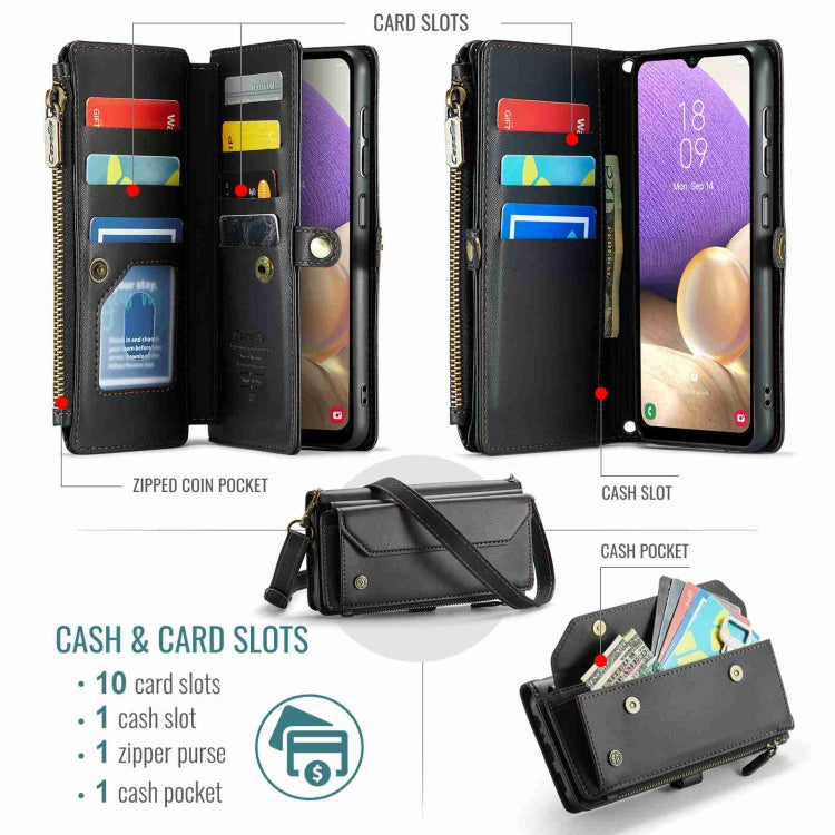 For Samsung Galaxy A32 5G CaseMe C36 Card Slots Zipper Wallet RFID Anti-theft Leather Phone Case(Black) - free shipping - PMC Jewellery - Order now!