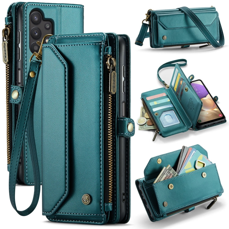 For Samsung Galaxy A32 5G CaseMe C36 Card Slots Zipper Wallet RFID Anti-theft Leather Phone Case(Blue-green) - free shipping - PMC Jewellery - Order now!