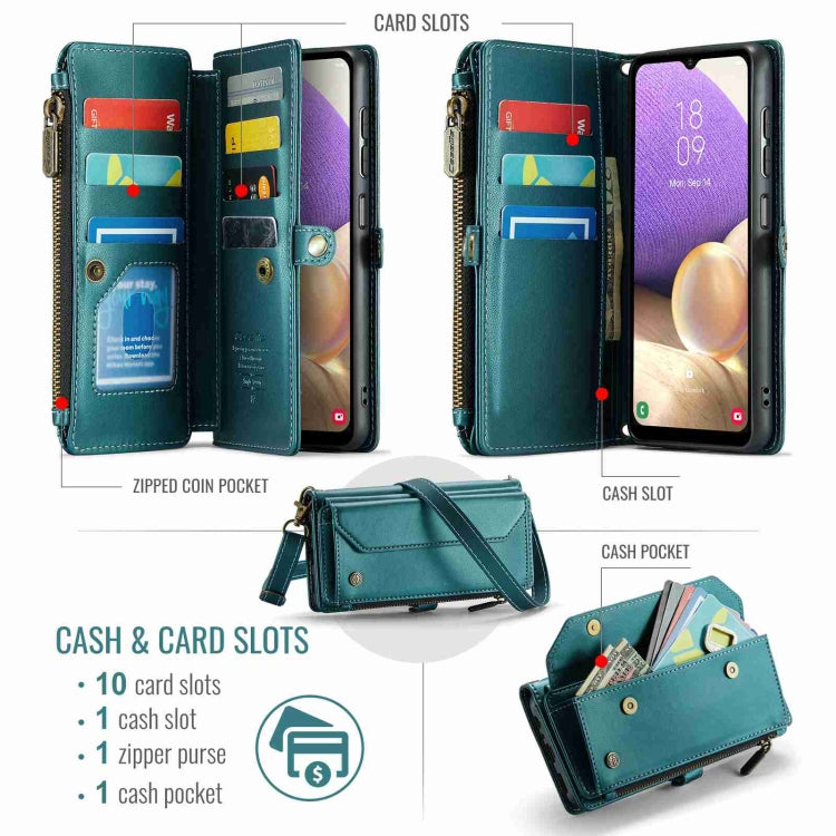 For Samsung Galaxy A32 5G CaseMe C36 Card Slots Zipper Wallet RFID Anti-theft Leather Phone Case(Blue-green) - free shipping - PMC Jewellery - Order now!