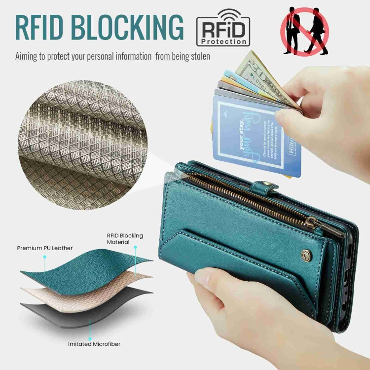 For Samsung Galaxy A32 5G CaseMe C36 Card Slots Zipper Wallet RFID Anti-theft Leather Phone Case(Blue-green) - free shipping - PMC Jewellery - Order now!