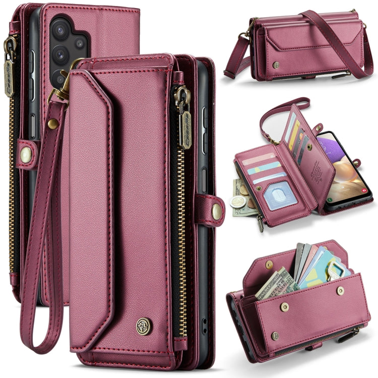 For Samsung Galaxy A32 5G CaseMe C36 Card Slots Zipper Wallet RFID Anti-theft Leather Phone Case(Wine Red) - free shipping - PMC Jewellery - Order now!