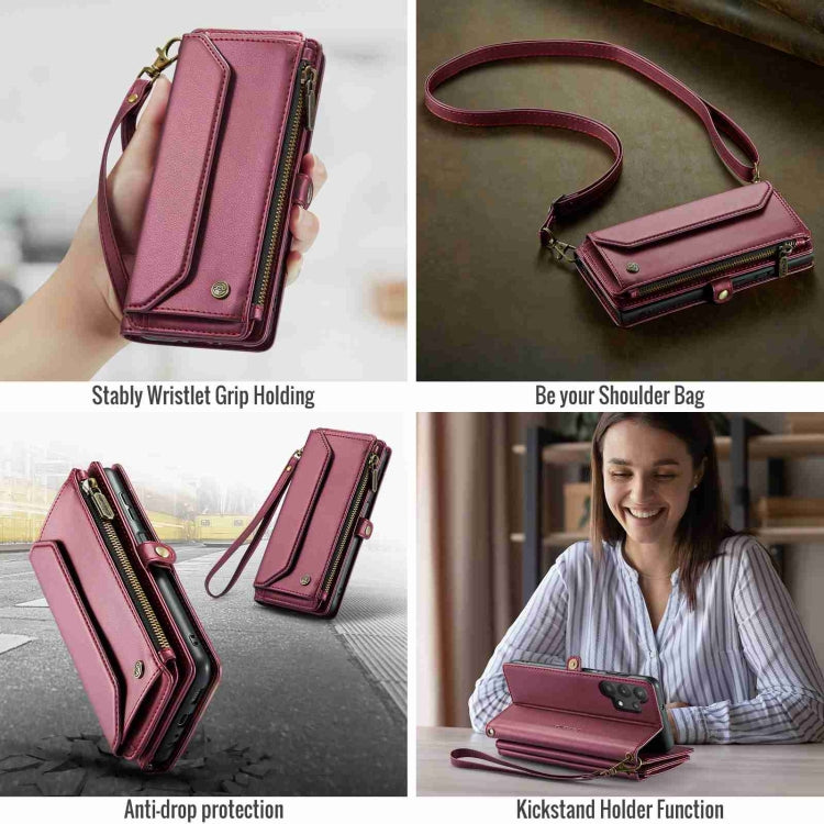 For Samsung Galaxy A32 5G CaseMe C36 Card Slots Zipper Wallet RFID Anti-theft Leather Phone Case(Wine Red) - free shipping - PMC Jewellery - Order now!