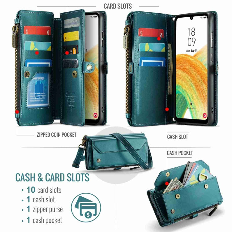 For Samsung Galaxy A33 5G CaseMe C36 Card Slots Zipper Wallet RFID Anti-theft Leather Phone Case(Blue-green) - free shipping - PMC Jewellery - Order now!