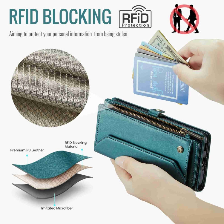 For Samsung Galaxy A33 5G CaseMe C36 Card Slots Zipper Wallet RFID Anti-theft Leather Phone Case(Blue-green) - free shipping - PMC Jewellery - Order now!