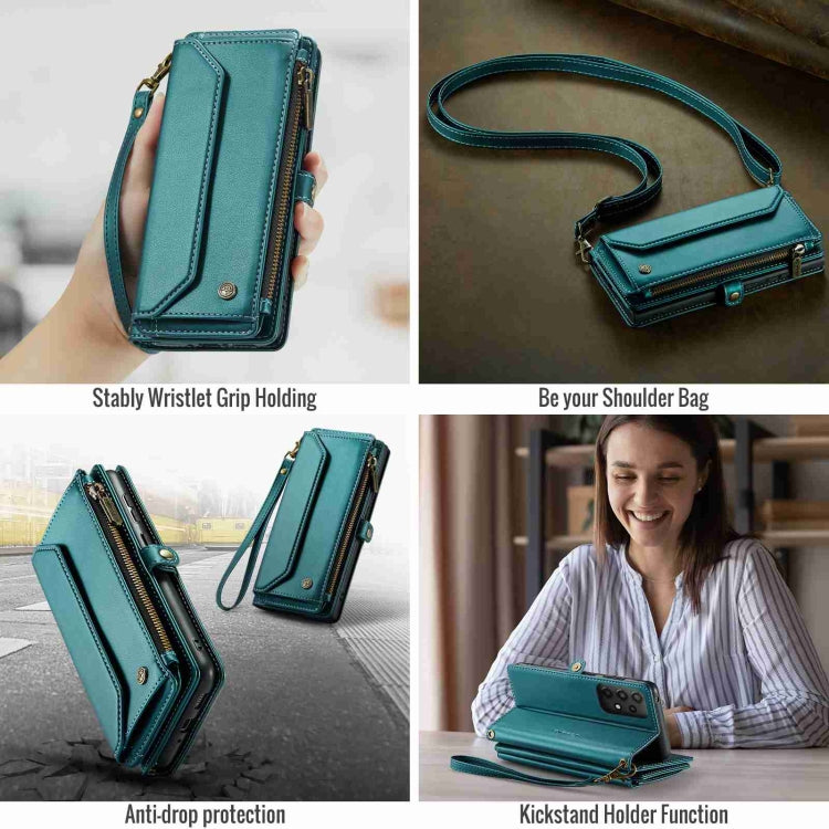 For Samsung Galaxy A33 5G CaseMe C36 Card Slots Zipper Wallet RFID Anti-theft Leather Phone Case(Blue-green) - free shipping - PMC Jewellery - Order now!