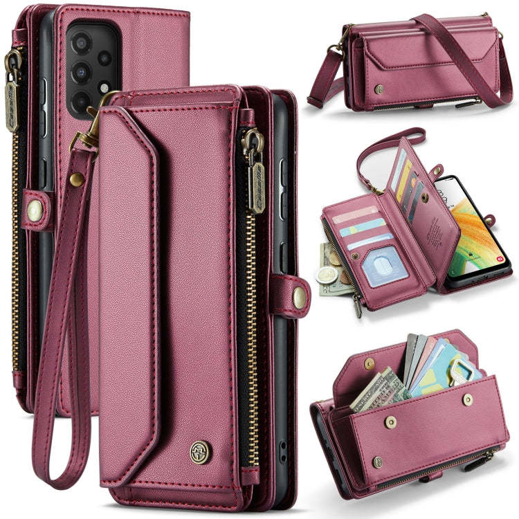 For Samsung Galaxy A33 5G CaseMe C36 Card Slots Zipper Wallet RFID Anti-theft Leather Phone Case(Wine Red) - free shipping - PMC Jewellery - Order now!