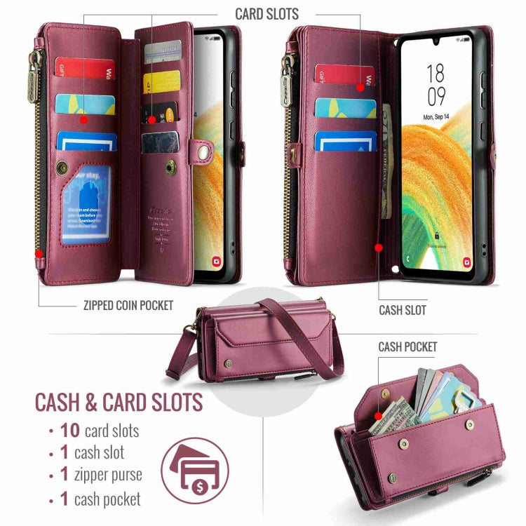 For Samsung Galaxy A33 5G CaseMe C36 Card Slots Zipper Wallet RFID Anti-theft Leather Phone Case(Wine Red) - free shipping - PMC Jewellery - Order now!