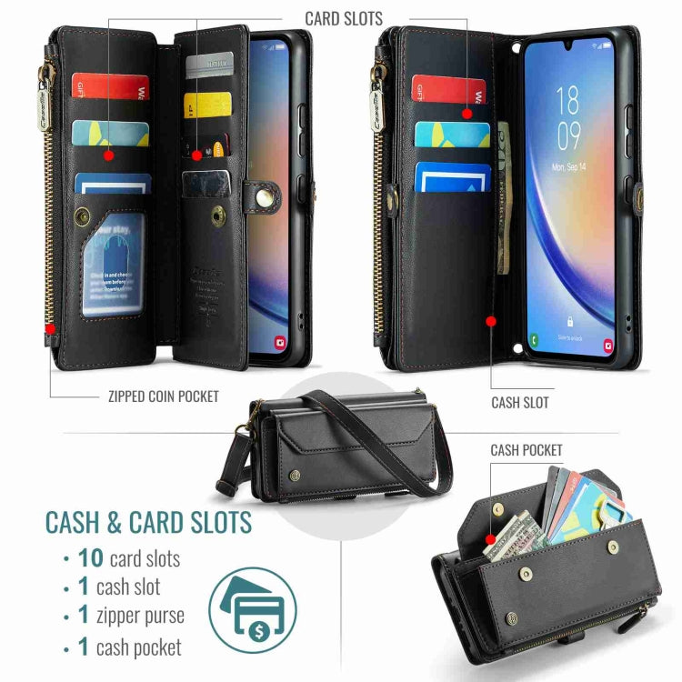 For Samsung Galaxy A34 5G CaseMe C36 Card Slots Zipper Wallet RFID Anti-theft Leather Phone Case(Black) - free shipping - PMC Jewellery - Order now!