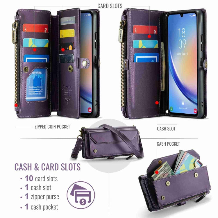 For Samsung Galaxy A34 5G CaseMe C36 Card Slots Zipper Wallet RFID Anti-theft Leather Phone Case(Purple) - free shipping - PMC Jewellery - Order now!