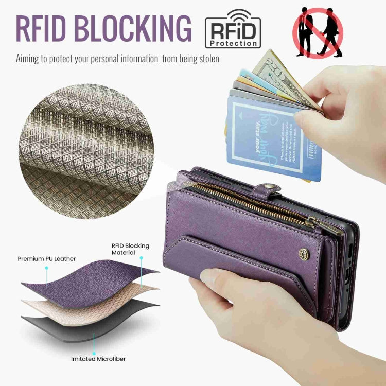For Samsung Galaxy A34 5G CaseMe C36 Card Slots Zipper Wallet RFID Anti-theft Leather Phone Case(Purple) - free shipping - PMC Jewellery - Order now!