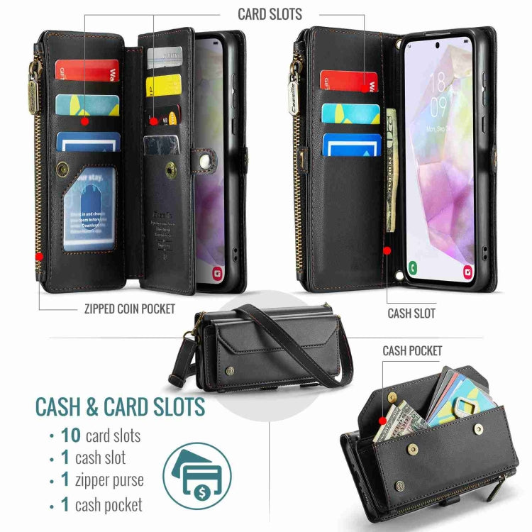 For Samsung Galaxy A35 5G CaseMe C36 Card Slots Zipper Wallet RFID Anti-theft Leather Phone Case(Black) - free shipping - PMC Jewellery - Order now!