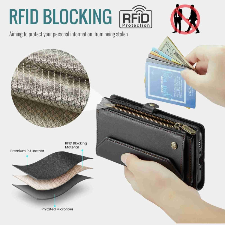 For Samsung Galaxy A35 5G CaseMe C36 Card Slots Zipper Wallet RFID Anti-theft Leather Phone Case(Black) - free shipping - PMC Jewellery - Order now!