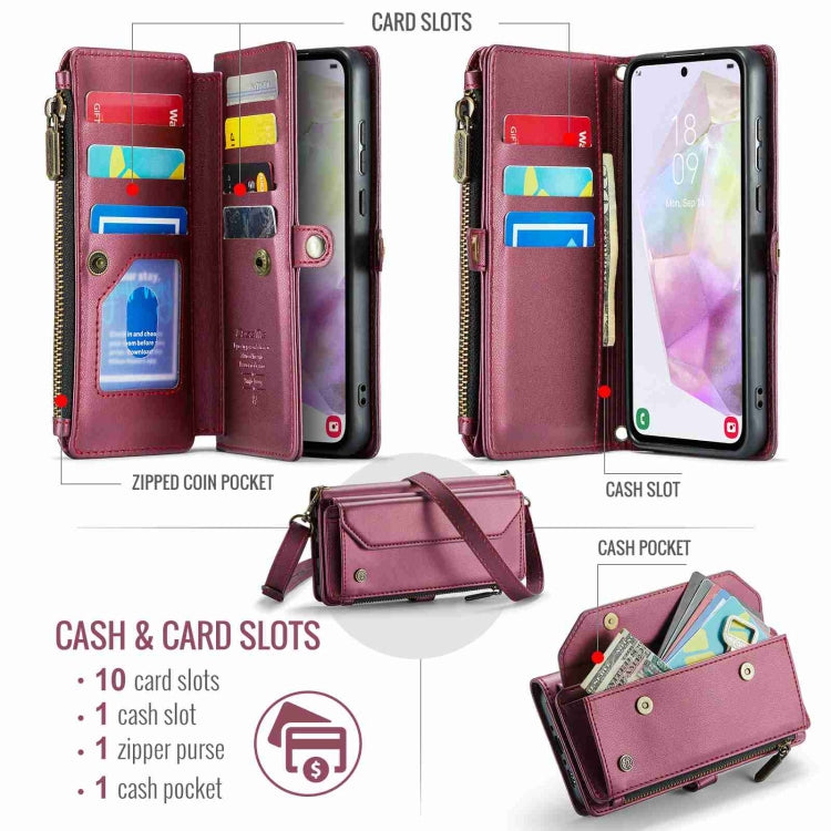 For Samsung Galaxy A35 5G CaseMe C36 Card Slots Zipper Wallet RFID Anti-theft Leather Phone Case(Wine Red) - free shipping - PMC Jewellery - Order now!
