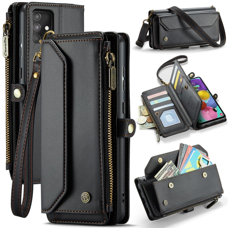 For Samsung Galaxy A51 4G CaseMe C36 Card Slots Zipper Wallet RFID Anti-theft Leather Phone Case(Black) - free shipping - PMC Jewellery - Order now!