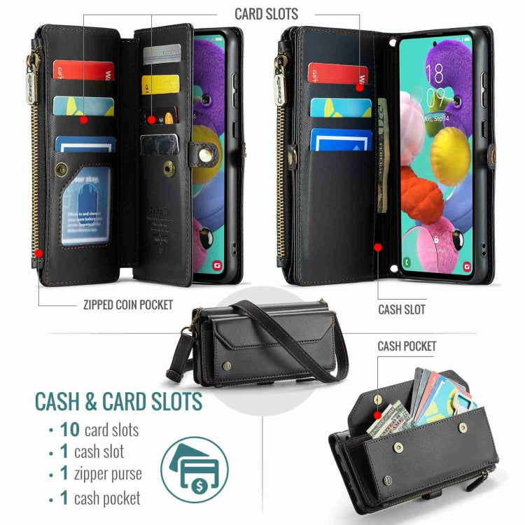 For Samsung Galaxy A51 4G CaseMe C36 Card Slots Zipper Wallet RFID Anti-theft Leather Phone Case(Black) - free shipping - PMC Jewellery - Order now!