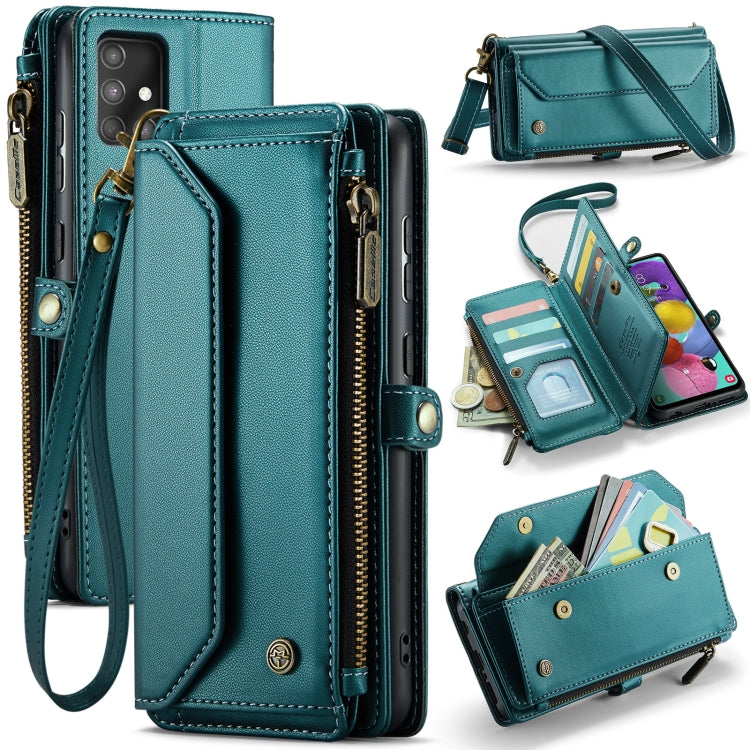 For Samsung Galaxy A51 4G CaseMe C36 Card Slots Zipper Wallet RFID Anti-theft Leather Phone Case(Blue-green) - free shipping - PMC Jewellery - Order now!