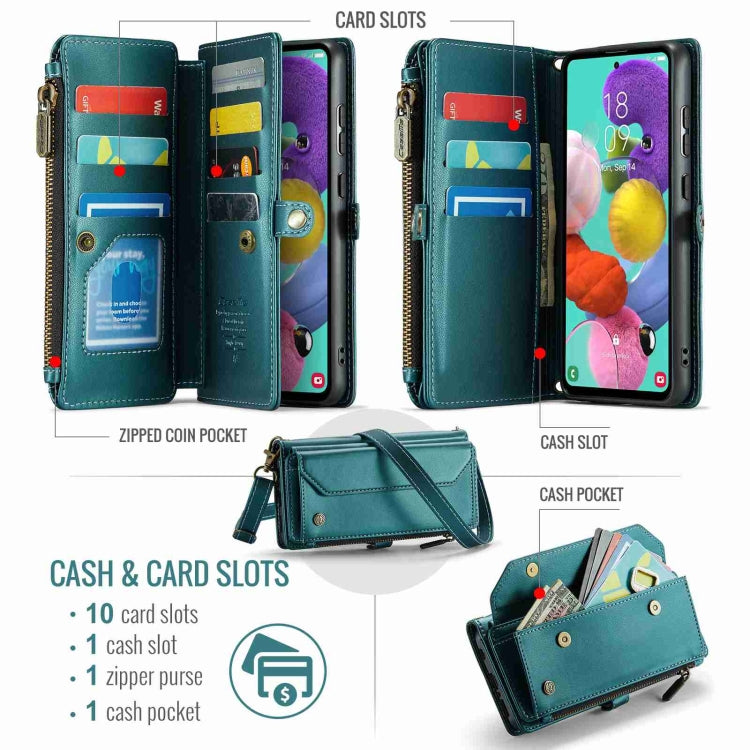 For Samsung Galaxy A51 4G CaseMe C36 Card Slots Zipper Wallet RFID Anti-theft Leather Phone Case(Blue-green) - free shipping - PMC Jewellery - Order now!