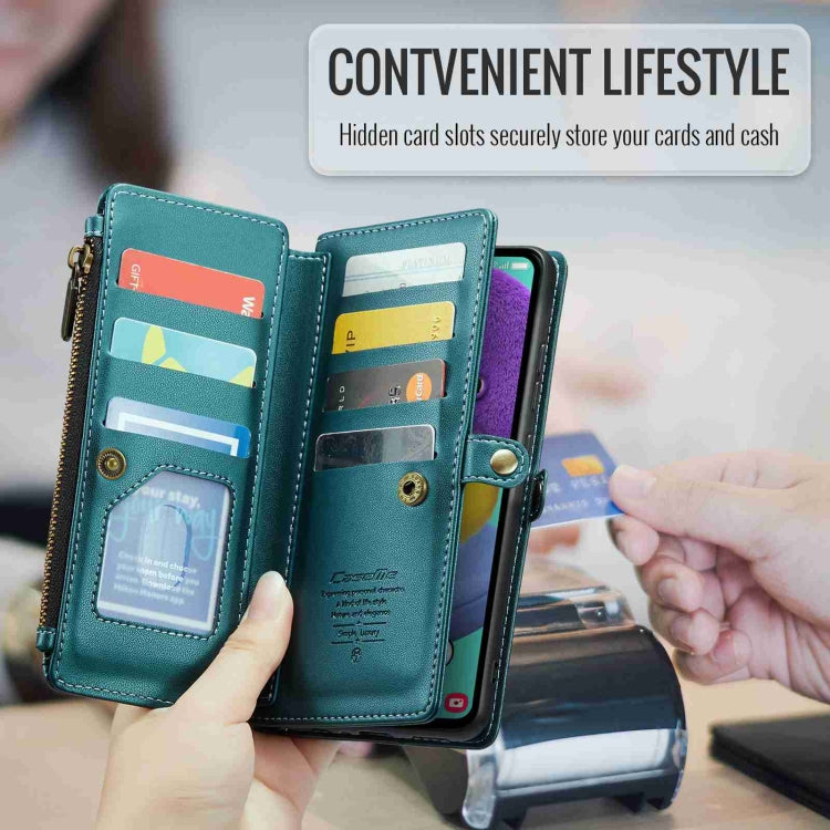 For Samsung Galaxy A51 4G CaseMe C36 Card Slots Zipper Wallet RFID Anti-theft Leather Phone Case(Blue-green) - free shipping - PMC Jewellery - Order now!