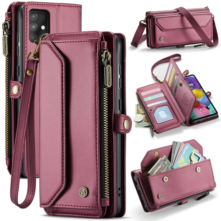 For Samsung Galaxy A51 4G CaseMe C36 Card Slots Zipper Wallet RFID Anti-theft Leather Phone Case(Wine Red) - free shipping - PMC Jewellery - Order now!
