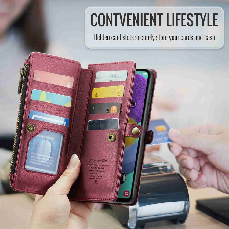 For Samsung Galaxy A51 4G CaseMe C36 Card Slots Zipper Wallet RFID Anti-theft Leather Phone Case(Wine Red) - free shipping - PMC Jewellery - Order now!
