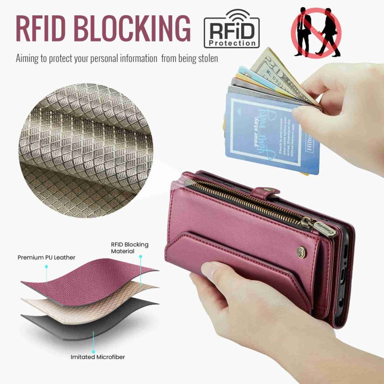 For Samsung Galaxy A51 4G CaseMe C36 Card Slots Zipper Wallet RFID Anti-theft Leather Phone Case(Wine Red) - free shipping - PMC Jewellery - Order now!