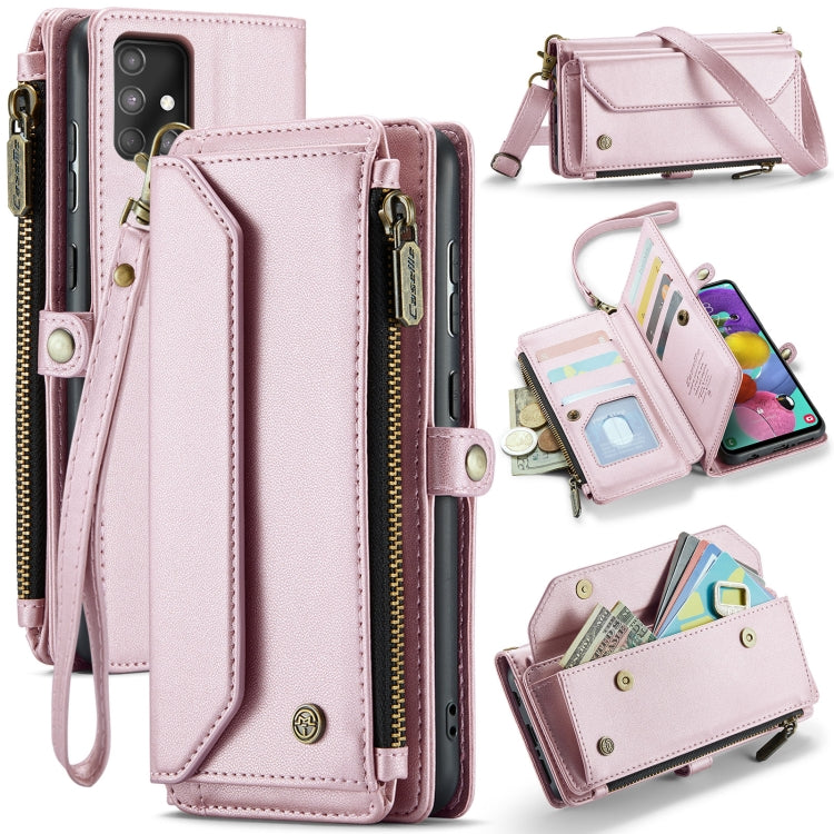 For Samsung Galaxy A51 4G CaseMe C36 Card Slots Zipper Wallet RFID Anti-theft Leather Phone Case(Pink) - free shipping - PMC Jewellery - Order now!