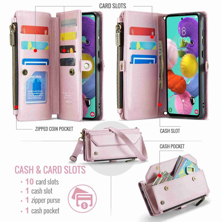 For Samsung Galaxy A51 4G CaseMe C36 Card Slots Zipper Wallet RFID Anti-theft Leather Phone Case(Pink) - free shipping - PMC Jewellery - Order now!