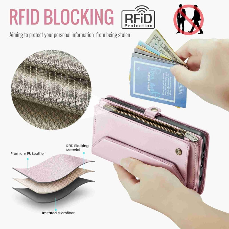 For Samsung Galaxy A51 4G CaseMe C36 Card Slots Zipper Wallet RFID Anti-theft Leather Phone Case(Pink) - free shipping - PMC Jewellery - Order now!
