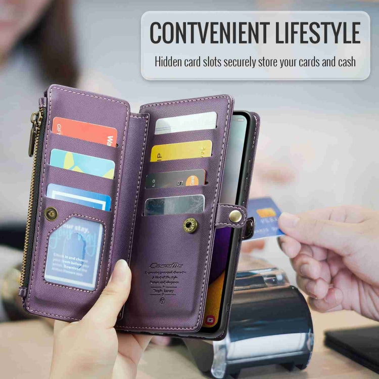 For Samsung Galaxy A52 / A52s 5G CaseMe C36 Card Slots Zipper Wallet RFID Anti-theft Leather Phone Case(Purple) - free shipping - PMC Jewellery - Order now!