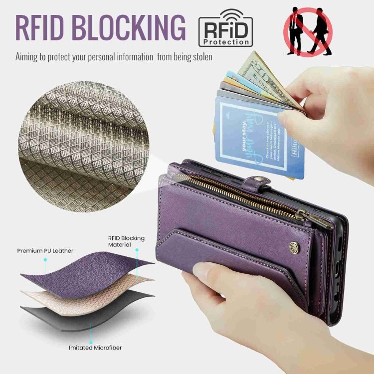 For Samsung Galaxy A52 / A52s 5G CaseMe C36 Card Slots Zipper Wallet RFID Anti-theft Leather Phone Case(Purple) - free shipping - PMC Jewellery - Order now!