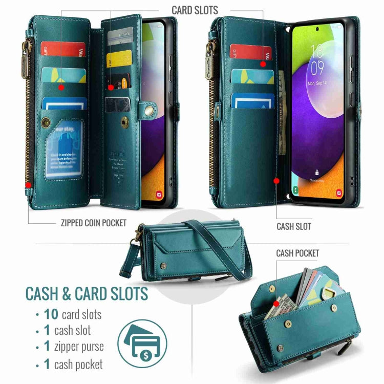 For Samsung Galaxy A52 / A52s 5G CaseMe C36 Card Slots Zipper Wallet RFID Anti-theft Leather Phone Case(Blue-green) - free shipping - PMC Jewellery - Order now!