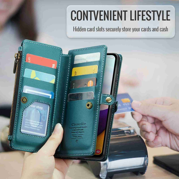 For Samsung Galaxy A52 / A52s 5G CaseMe C36 Card Slots Zipper Wallet RFID Anti-theft Leather Phone Case(Blue-green) - free shipping - PMC Jewellery - Order now!