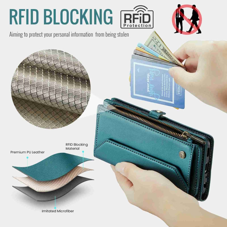 For Samsung Galaxy A52 / A52s 5G CaseMe C36 Card Slots Zipper Wallet RFID Anti-theft Leather Phone Case(Blue-green) - free shipping - PMC Jewellery - Order now!