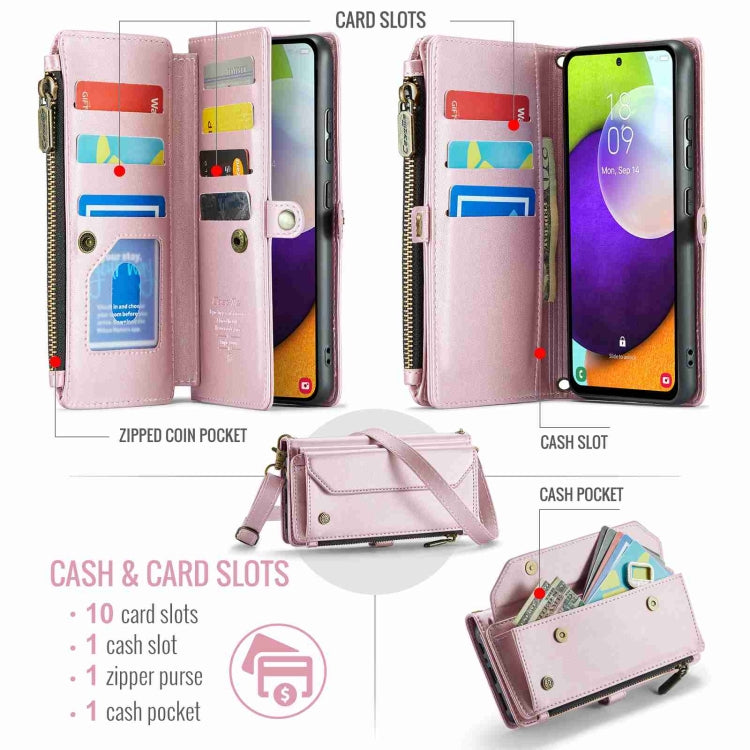 For Samsung Galaxy A52 / A52s 5G CaseMe C36 Card Slots Zipper Wallet RFID Anti-theft Leather Phone Case(Pink) - free shipping - PMC Jewellery - Order now!