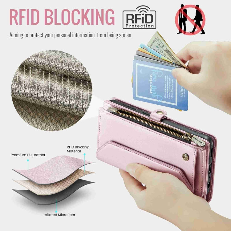 For Samsung Galaxy A52 / A52s 5G CaseMe C36 Card Slots Zipper Wallet RFID Anti-theft Leather Phone Case(Pink) - free shipping - PMC Jewellery - Order now!