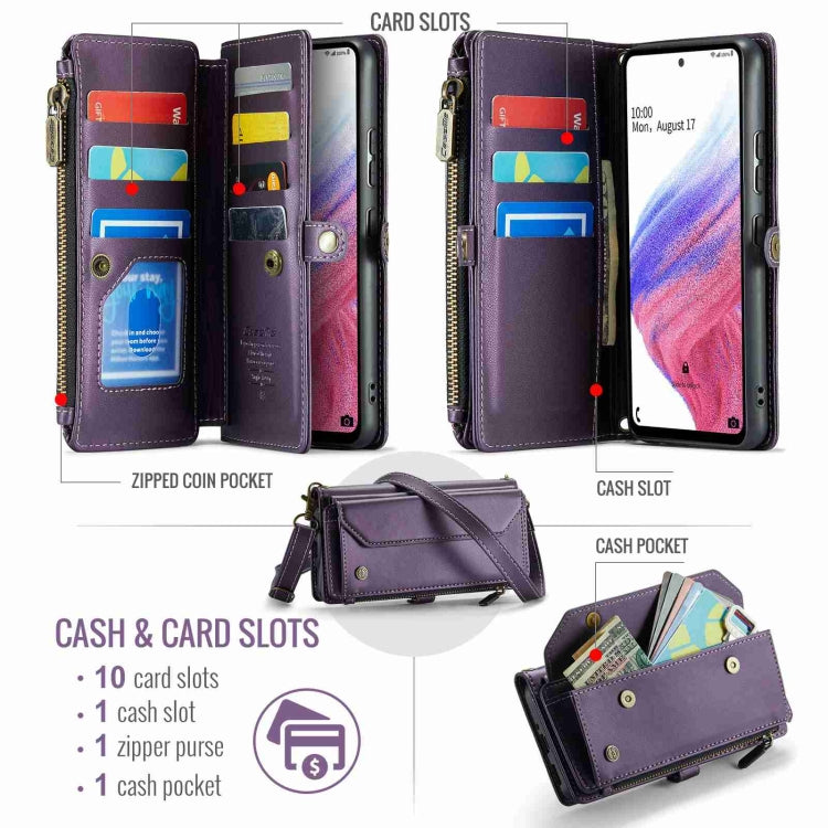 For Samsung Galaxy A53 5G CaseMe C36 Card Slots Zipper Wallet RFID Anti-theft Leather Phone Case(Purple) - free shipping - PMC Jewellery - Order now!
